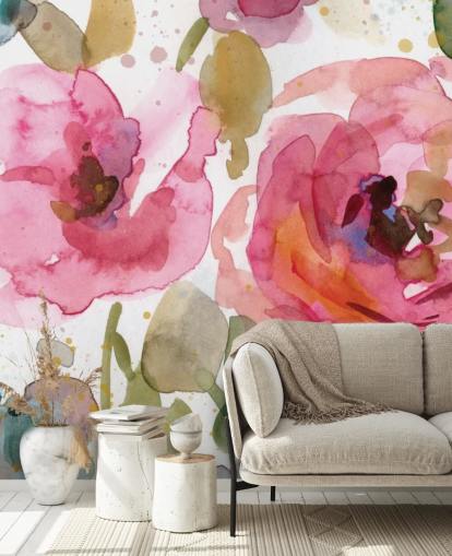 papier peint mural rose appelé Macro Garden par Carol Robinson pour les salons et les chambres