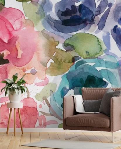 pink and blue customizable floral wallpaper mural called Macro Garden 2 by Carol Robinson for living rooms and bedrooms pink and blue customizable floral wallpaper mural called Macro Garden 2 by Carol Robinson for living rooms and bedrooms