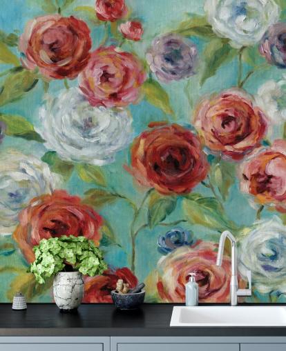 Papier peint Roses rouges, blanches et violettes Papier peint Roses rouges, blanches et violettes