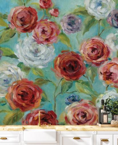 Rote weiße und lila Rosen bemalte Tapete