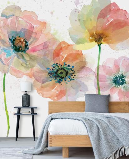 Decorazione murale con papaveri rosa