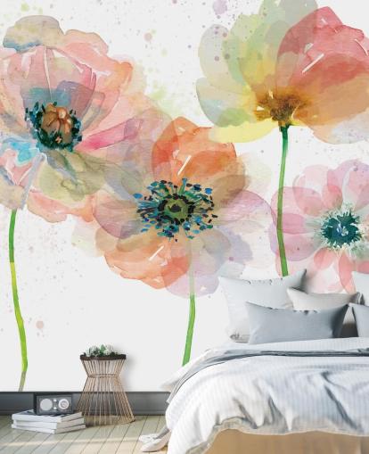 Rosa Valmuer Bakgrunn Mural