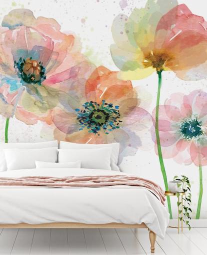 Rosa Valmuer Bakgrunn Mural