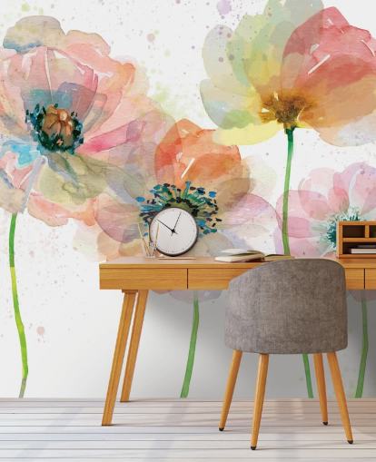 Decorazione murale con papaveri rosa