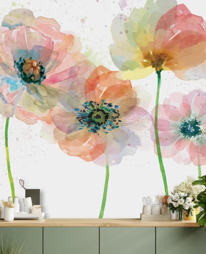 Pink Poppies Behang Muurschildering