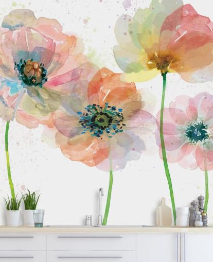 Pink Poppies Wallpaper Mural