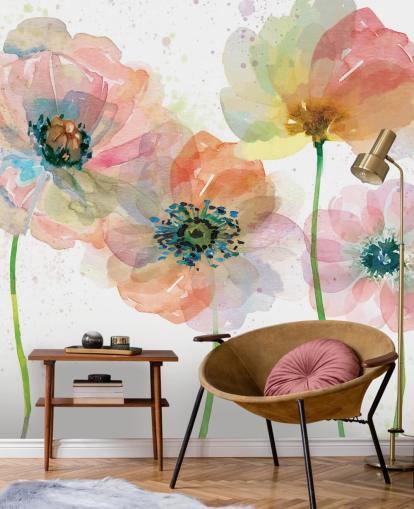 Papel de parede Pink Poppies Papel de parede Pink Poppies