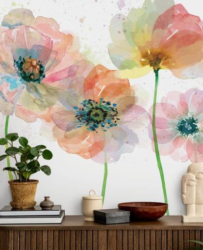 Pink Poppies Behang Muurschildering