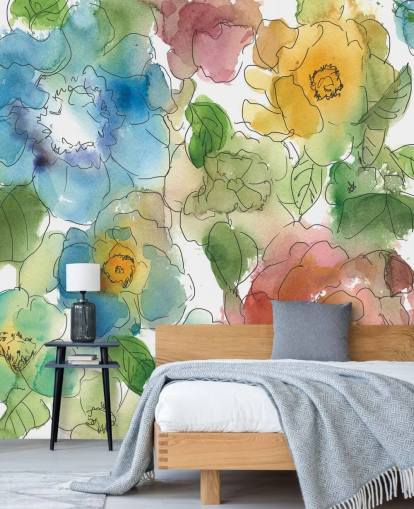 Decorazione murale con fiori disegnati a colori