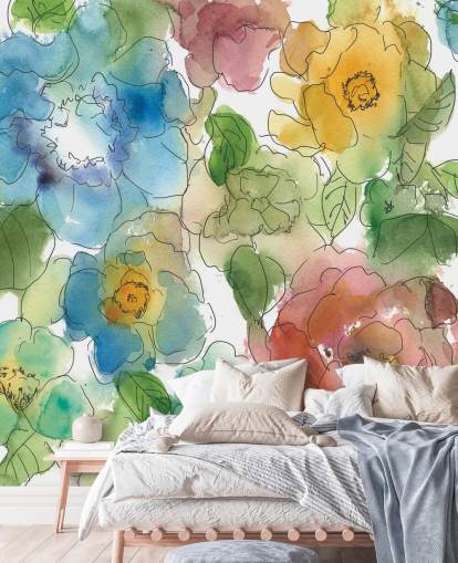 Mural de flores desenhadas a cores