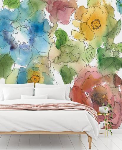 Colourf Drawn Flowers Mural Colourf Drawn Flowers Mural