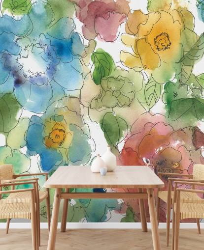 Colourf Drawn Flowers Mural