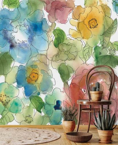 Colourf Drawn Flowers Mural