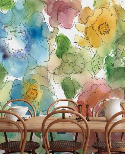 Farbige gezeichnete Blumen Fototapete