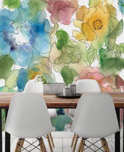 Mural de flores desenhadas a cores