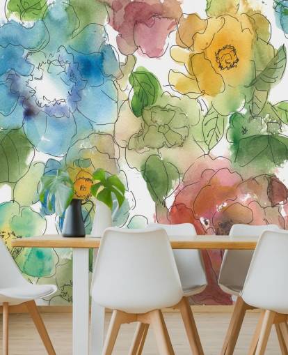 Colourf piirrettyjä kukkia seinämaalaus Colourf piirrettyjä kukkia seinämaalaus