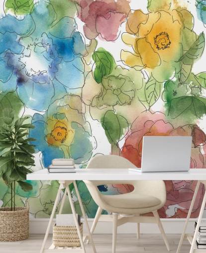 Colourf Drawn Blomster Mural