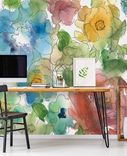 Decorazione murale con fiori disegnati a colori