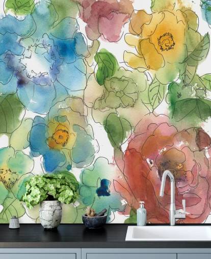 Colourf Drawn Flowers Mural