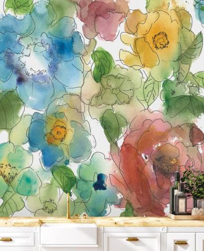 Colourf Drawn Flowers Mural