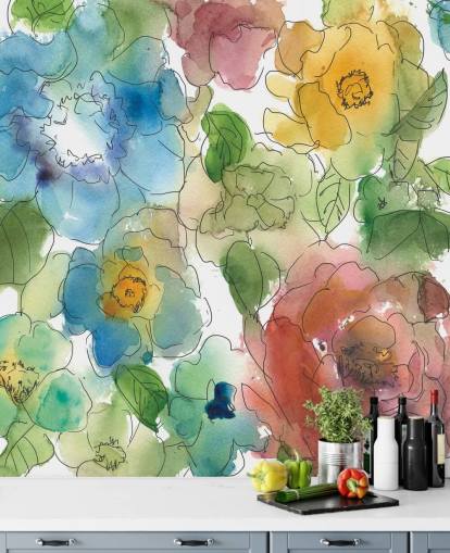 Farbige gezeichnete Blumen Fototapete Farbige gezeichnete Blumen Fototapete