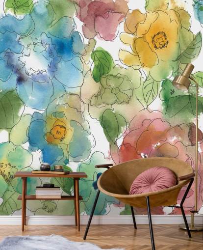 Colourf Drawn Flowers Mural