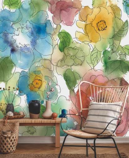 Decorazione murale con fiori disegnati a colori
