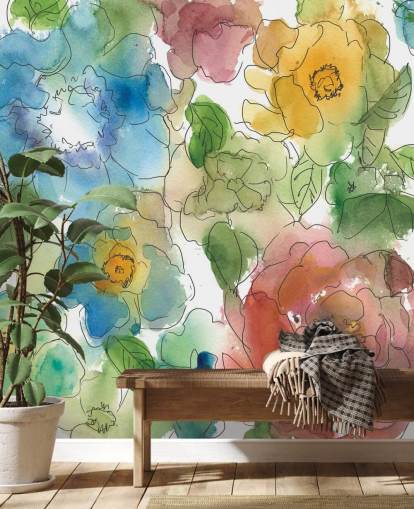 Colourf Drawn Flowers Mural