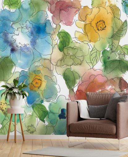 Colourf Drawn Flowers Mural