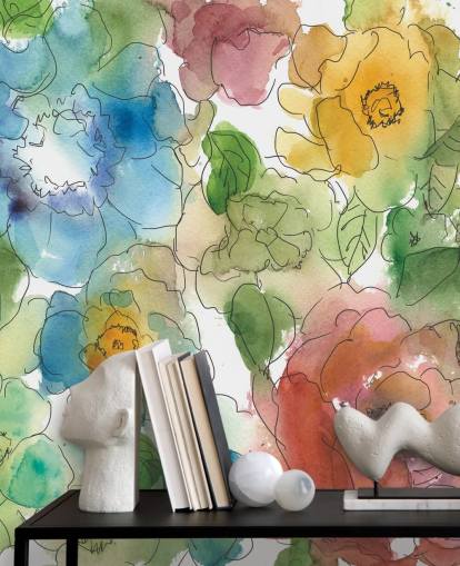 Colourf Drawn Flowers Mural