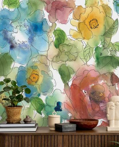 Colourf Drawn Flowers Mural