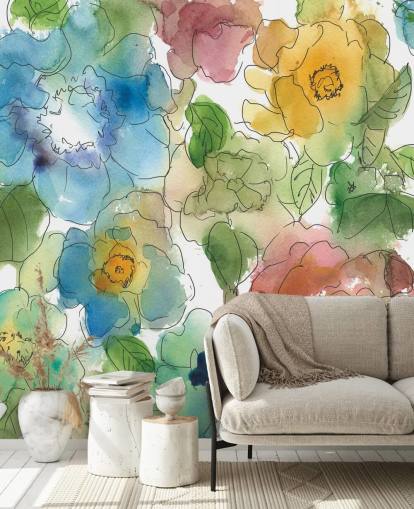 mural flores dibujadas de colores