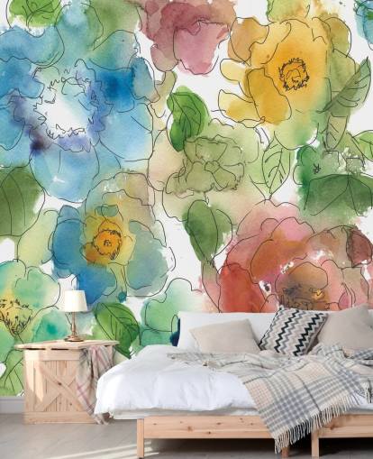 Kleur getrokken bloemen muurschildering Kleur getrokken bloemen muurschildering