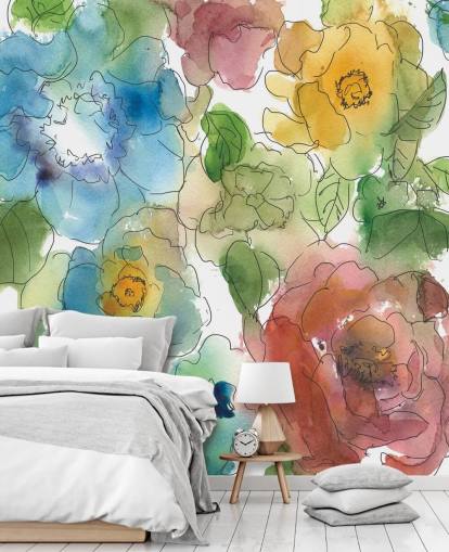 Kleur getrokken bloemen muurschildering