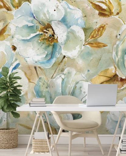 Decorazione murale con fiori blu e foglie marroni Decorazione murale con fiori blu e foglie marroni