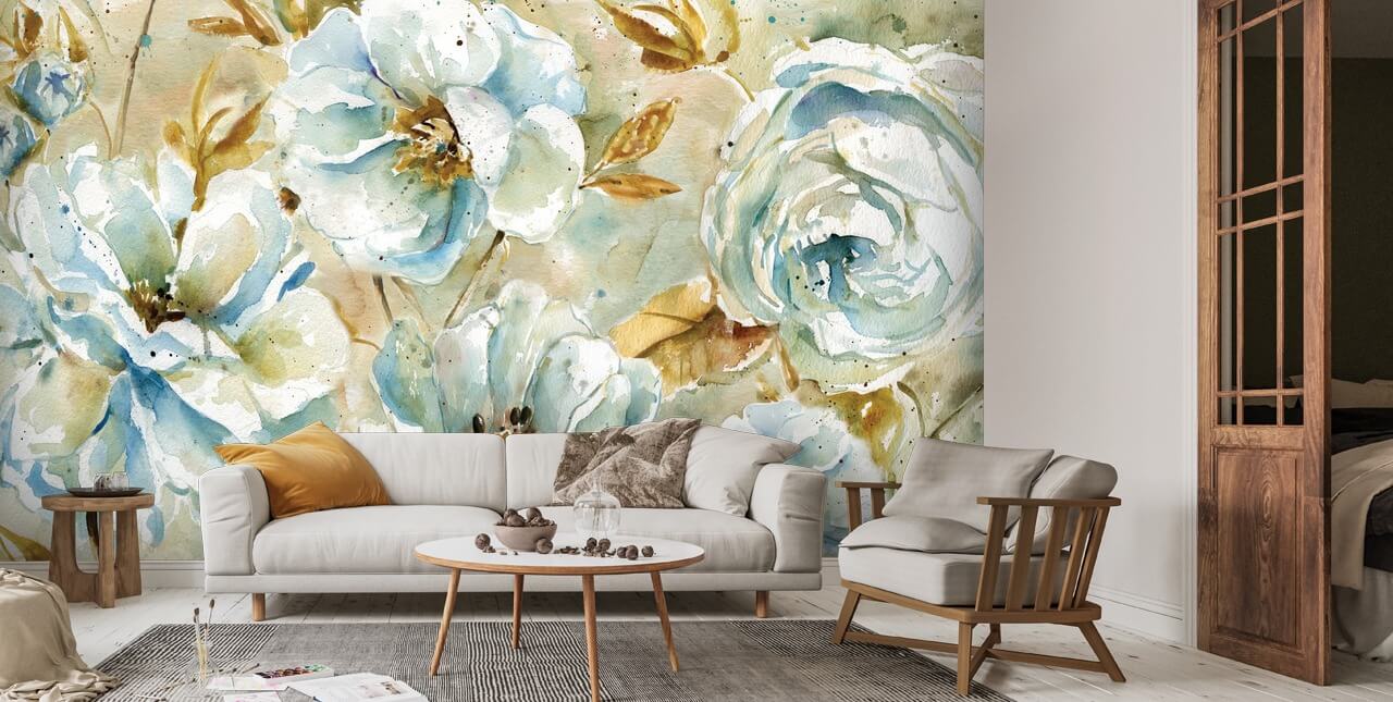 Watercolor Floral Rug Wall Mural | Wallsauce US