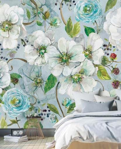 White Rose and Ranunculus Wall Mural White Rose and Ranunculus Wall Mural