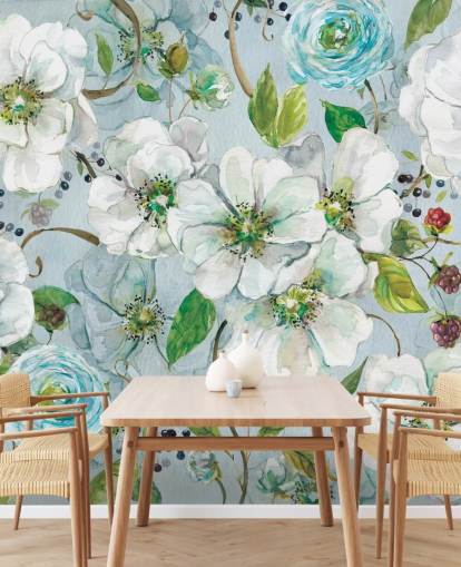 White Rose and Ranunculus Wall Mural White Rose and Ranunculus Wall Mural