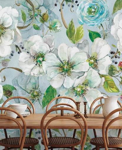 White Rose and Ranunculus Wall Mural