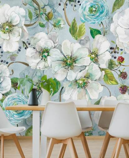 White Rose and Ranunculus Wall Mural