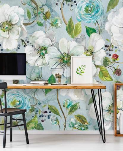 White Rose and Ranunculus Wall Mural White Rose and Ranunculus Wall Mural