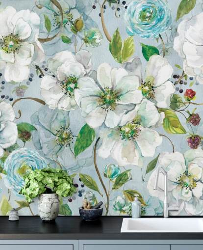 White Rose and Ranunculus Wall Mural