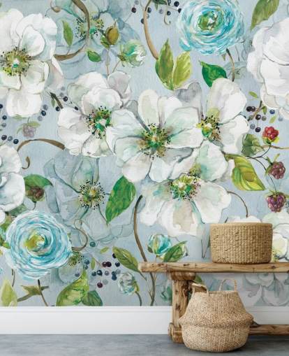 White Rose and Ranunculus Wall Mural White Rose and Ranunculus Wall Mural