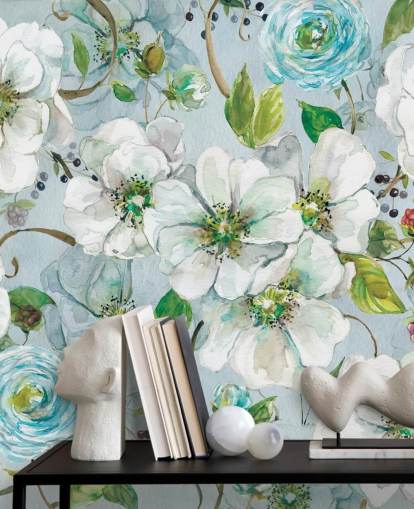 White Rose and Ranunculus Wall Mural