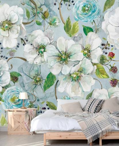 White Rose and Ranunculus Wall Mural White Rose and Ranunculus Wall Mural