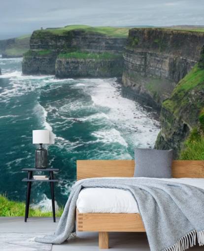 blå og grøn irland tapetmaleri kaldet Cliffs of Moher til soveværelser, stuer og køkkener