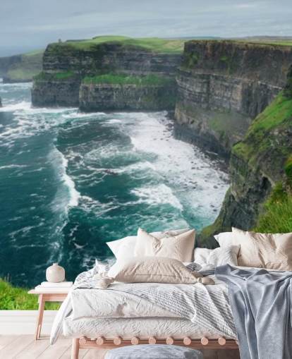 Blau-grüne Irland-Tapete namens Cliffs of Moher für Schlafzimmer, Wohnzimmer und Küchen