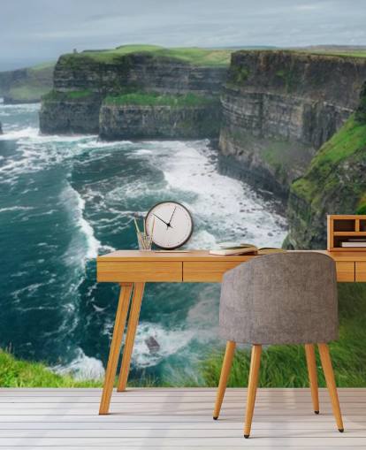 carta da parati murale blu e verde irlandese chiamata Cliffs of Moher per camere da letto, salotti e cucine carta da parati murale blu e verde irlandese chiamata Cliffs of Moher per camere da letto, salotti e cucine
