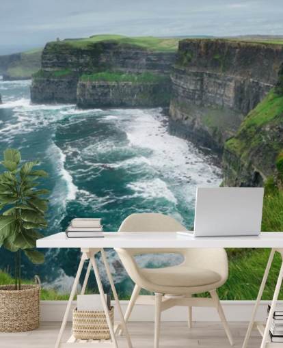 blått og grønt irland tapetmaleri kalt Cliffs of Moher for soverom, stuer og kjøkken