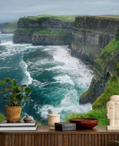 sininen ja vihreä irlantilainen taustakuvamaalaus nimeltä Cliffs of Moher makuuhuoneisiin, olohuoneisiin ja keittiöihin sininen ja vihreä irlantilainen taustakuvamaalaus nimeltä Cliffs of Moher makuuhuoneisiin, olohuoneisiin ja keittiöihin